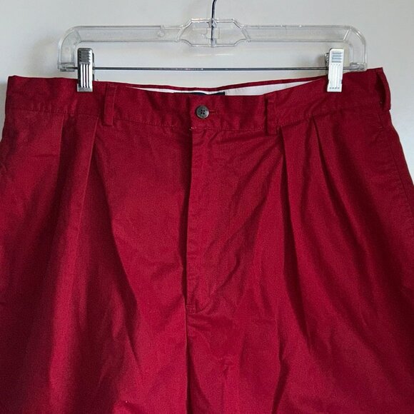 Vtg POLO GOLF Ralph Lauren Pleated Red Poly Cotton Shorts Mens Size 36 - Picture 2 of 11